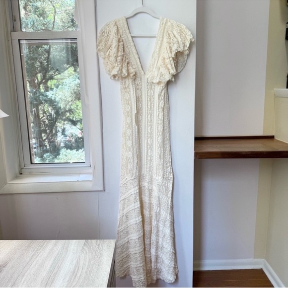 Free People Oui Oui Ruffle Lace Maxi Slip Dress Intimately Cream Ivory Medium - Picture 5 of 12